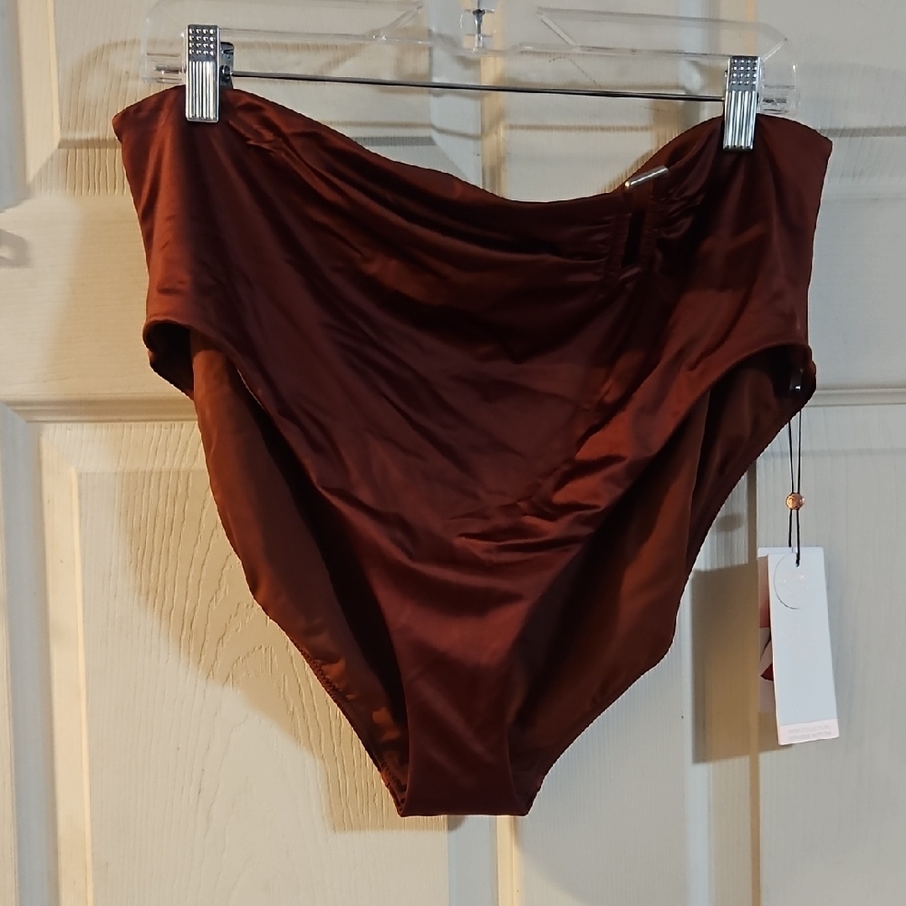 CALIA Women's Asymmetrical Rectangle Trim Swim Bottoms:RED BROWN SHINE: NWT: XXL